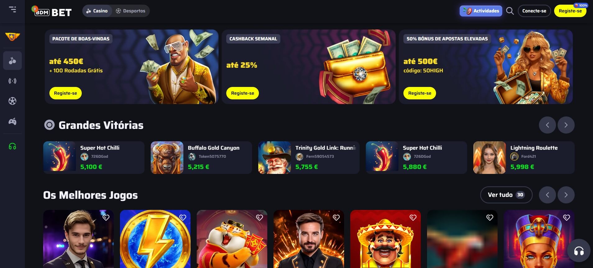 Página inicial do BDM Bet Casino