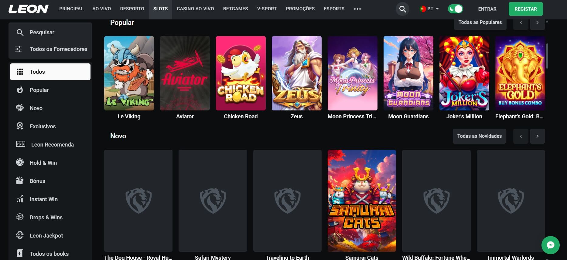 Página Inicial do Casino Leon Bet Portugal