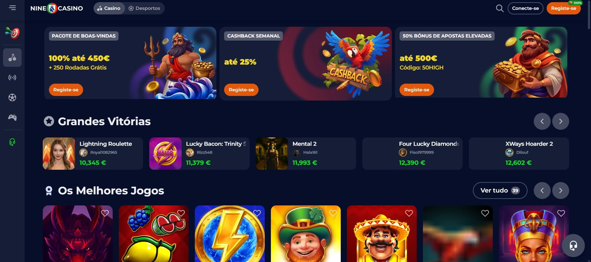 Nine Casino: Página inicial