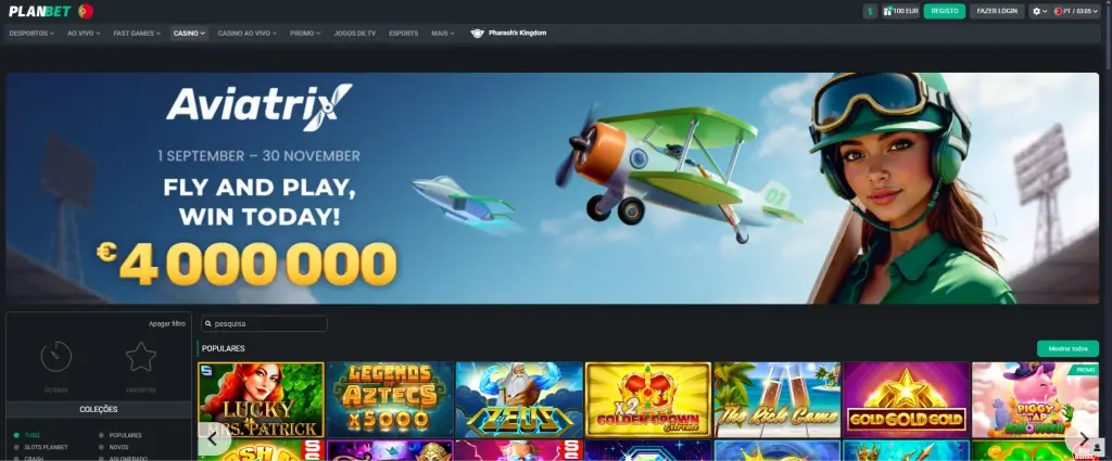 Página inicial da PlanBet