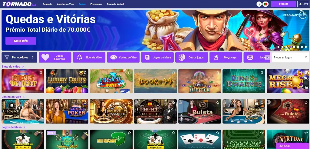 Página inicial da TornadoBet