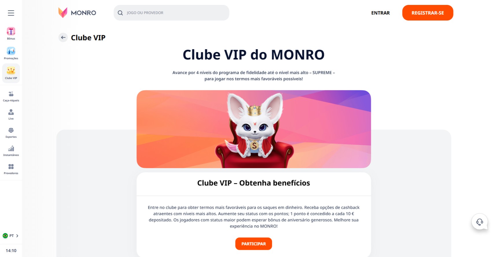 Beneficios do Clube VIP do Monro Casino