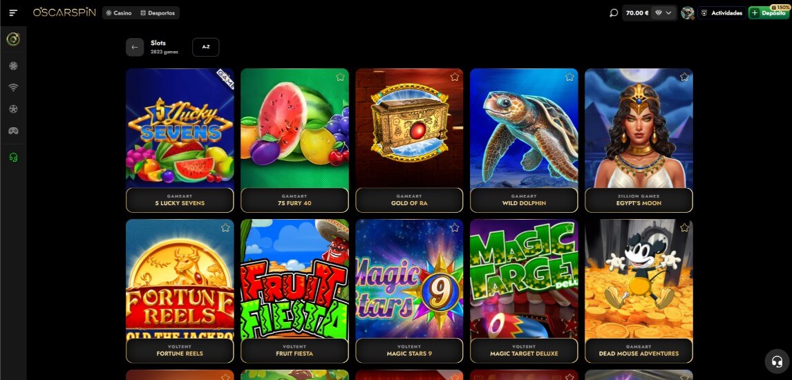 Página de Slots do Oscarspin Casino