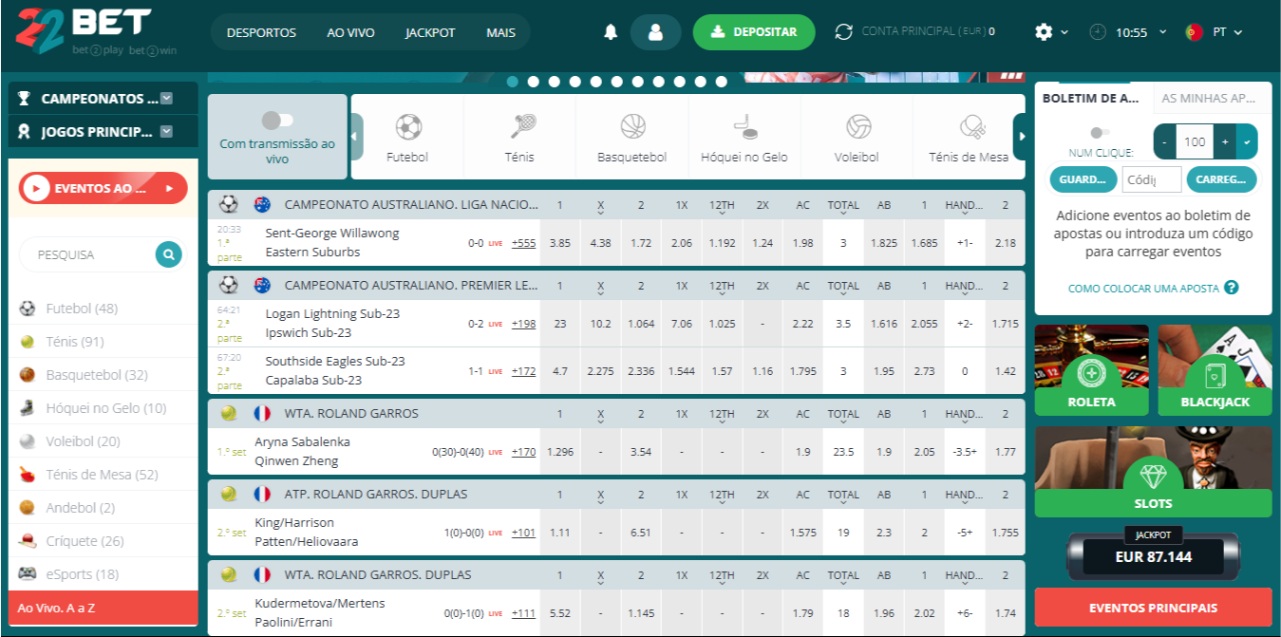 Página de apostas desportivas 22bet