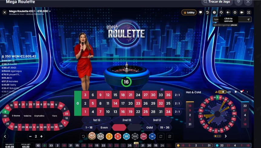 Jogo de casino ao vivo Mega Roulette na BDMBet Portugal