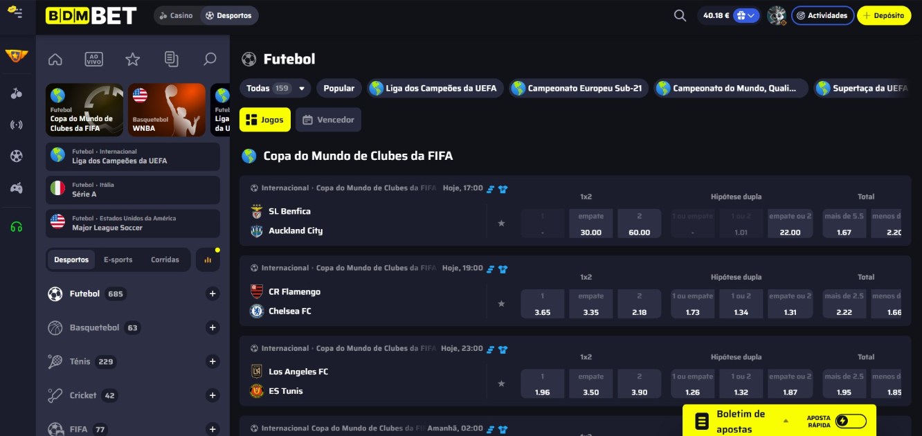 Plataforma de apostas desportivas da BDMBet Portugal