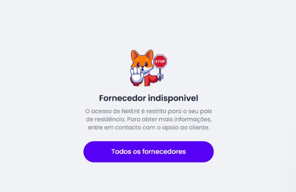 Aviso de "Fornecedor Indisponível" ao aceder aos jogos da Netent no Slott Casino