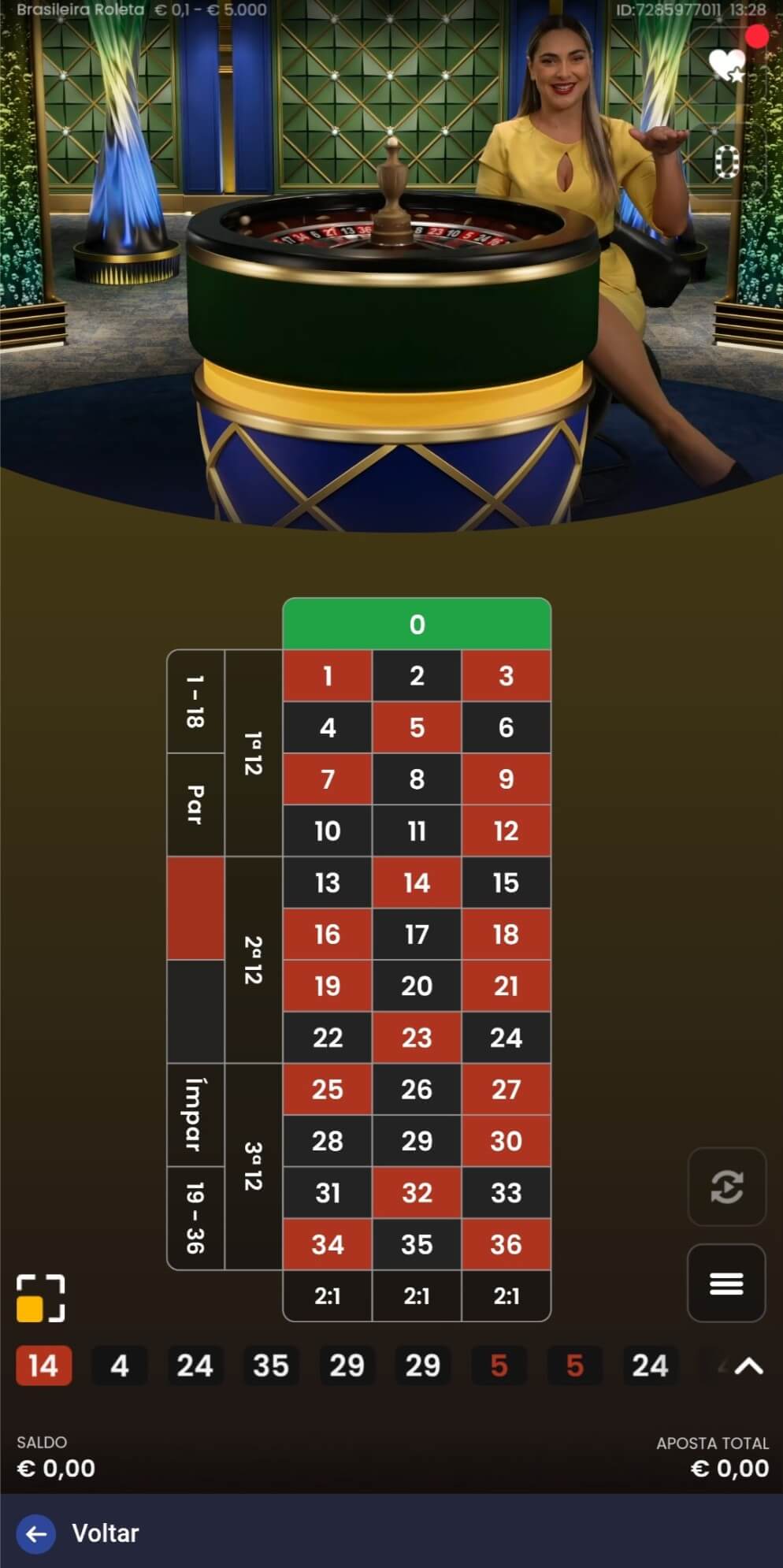 Jogar Roleta na aplicação para Android da Legzo Casino