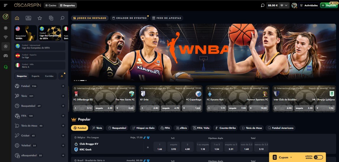 Página de apostas desportivas da Oscarspin