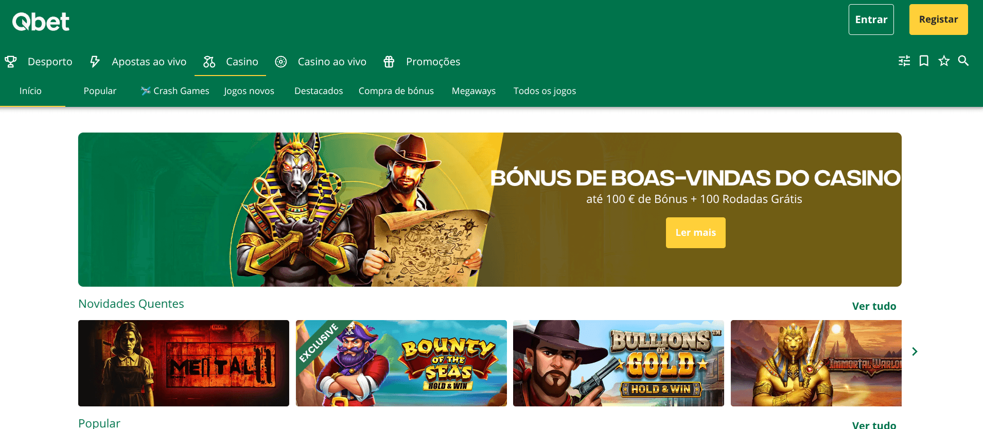 Página de entrada do Casino QBet Portugal