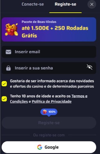 Formulário de registo da BDMBet Portugal