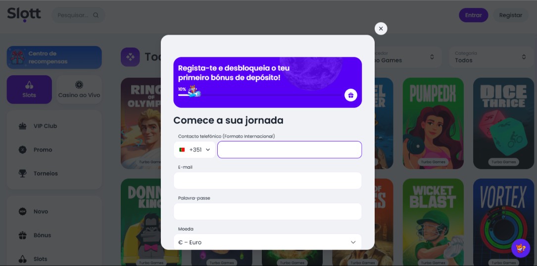 Formulário de Registo da Slott Portugal