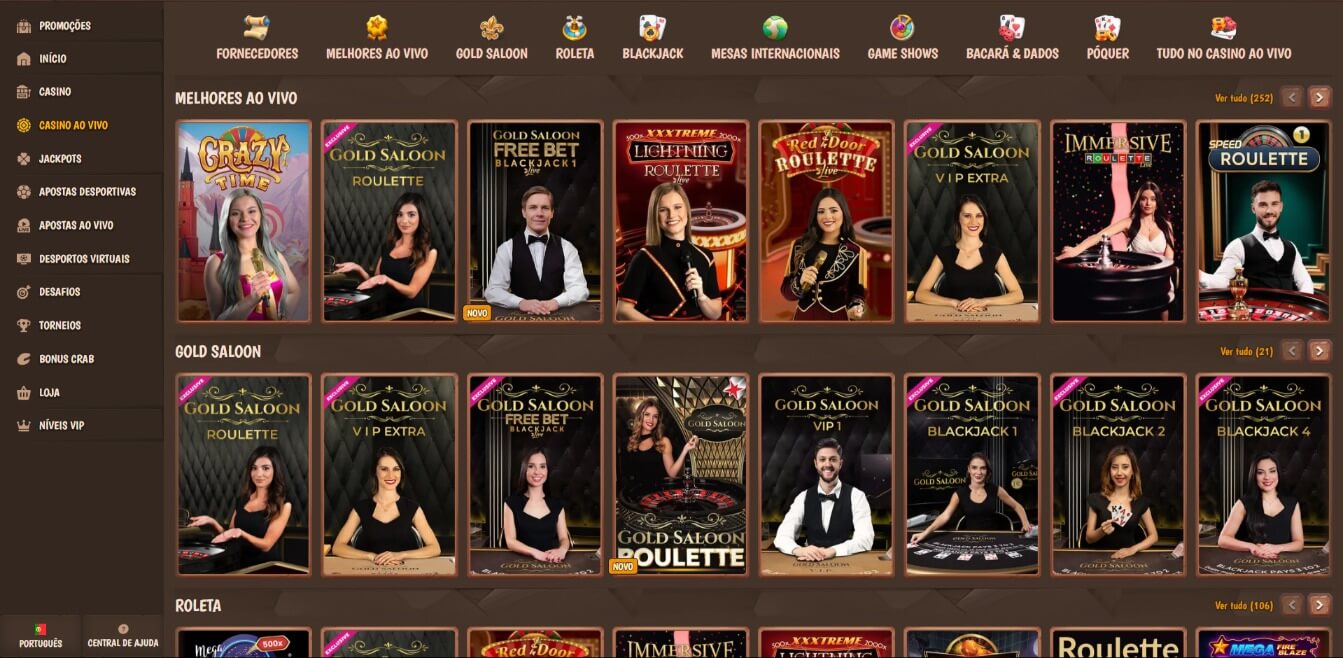 Lobby dos jogos de casino ao vivo da Stonevegas